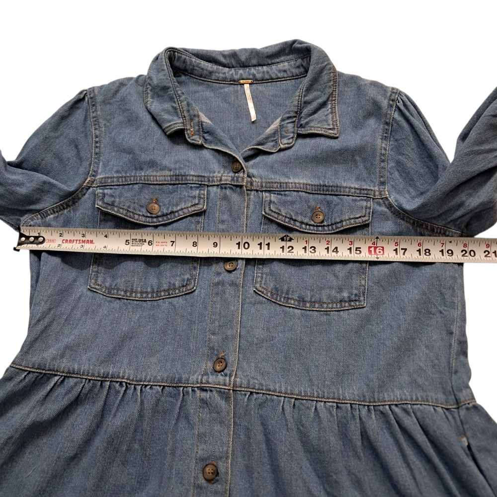 Free People Nicole Denim Shirt Dress Women's Large Blue Tiered Button Up Western - Picture 8 of 10